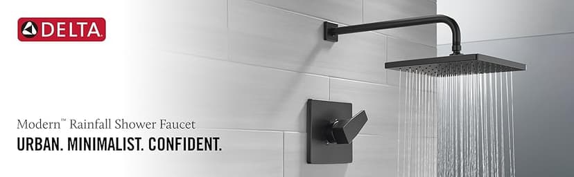 Delta Modern 14 Series Square Rain Shower Faucet Set, Matte Black Shower Head and Handle Set, Valve Trim Kit, Matte Black T14268-BL-PP (Valve Not Included)