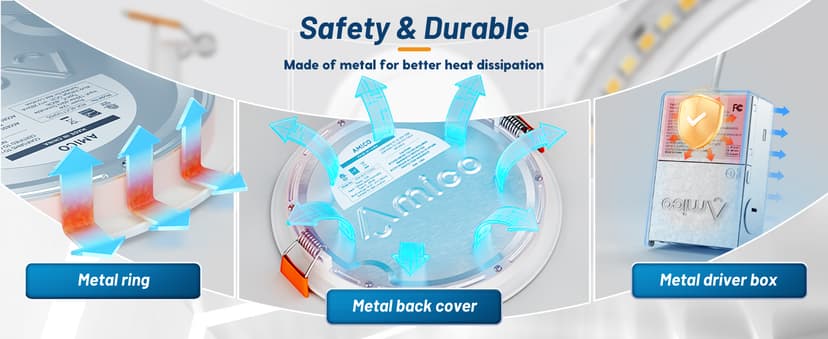 Amico 12 Pack 6 Inch 5CCT Ultra-Thin LED Recessed Ceiling Light with Junction Box, 1050LM Brightness, Dimmable Canless Wafer Downlight, 12W, ETL&FCC