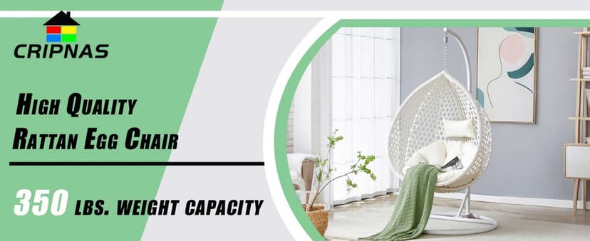 Egg Swing Chair Outdoor with Stand, Hanging Egg Rattan Basket Chair with Cushion and Pillow, Swinging Egg Chair, Foldable Basket and Metal Stand for Porch, Patio, Bedroom, Balcony,yard (White)