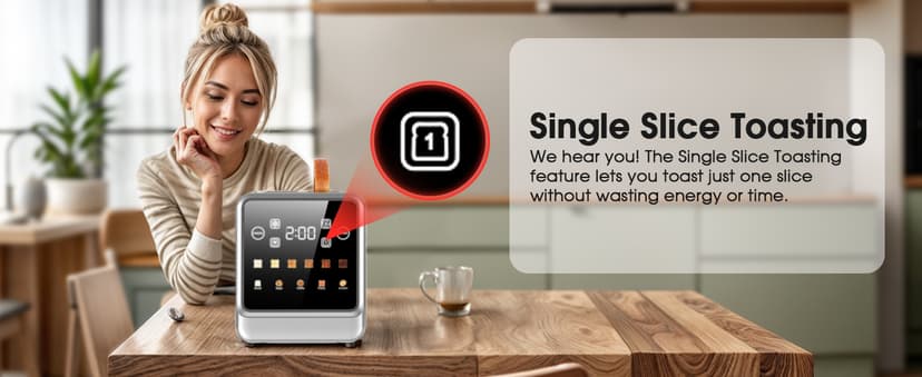 Toaster 2 Slice Wide Slot, Stainless Steel Digital Toasters Best Rated Prime, Touch Screen Toaster for 5 Bread Types/6 Shade Settings/Single Slot Toasting/Memory Function/Defrost/Reheat