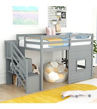Bellemave Twin Size Loft Bed for Kids,Low Loft Bed with Slide and Ladder,Wood Loft Bed Twin for Girls Boys,Grey