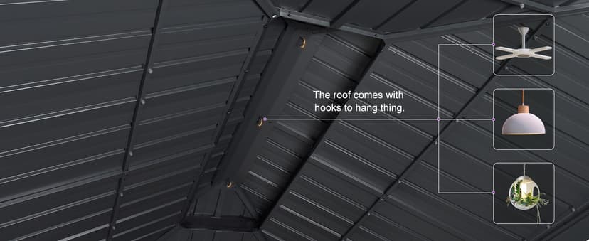 PURPLE LEAF 10' X 14' Permanent Hardtop Gazebo Aluminum Gazebo with Galvanized Steel Double Roof for Patio Lawn and Garden, Curtains and Netting Included, Grey