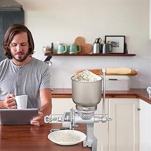 GOTOTOP Hand Crank Grain Mill Grain Grinder Machine Corn Nut Flour Mill Kitchen Tool Equipment for Wheat Nuts Food Seeds with Table Clamp 12.6 x 16.9inch