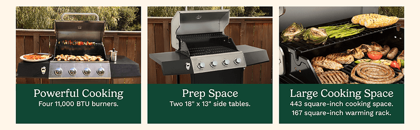 Cuisinart 4-Burner Gas Grill, 44,000 BTU Stainless Steel Full Size Propane Grill with Cast Iron Grates, Outdoor Barbecue with Large Cooking Space and Side Tables for Prep