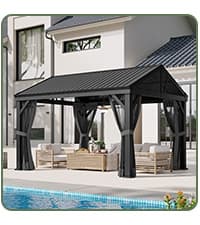 Aoxun 12' x 16' Outdoor Wood Gazebo, Hardtop Gazebo Permanent Wooden Pavilion with Galvanized Steel Gable Roof, for Patio, Garden, Deck, Cedar Wood