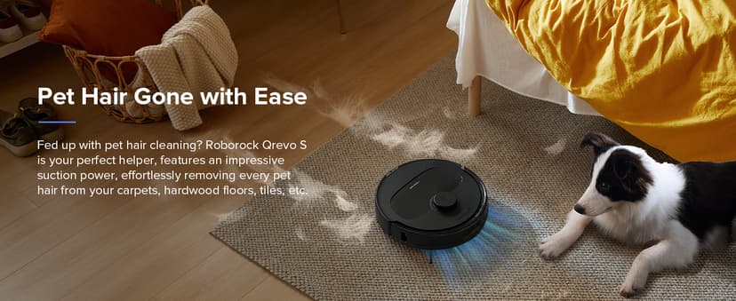 roborock Qrevo S Robot Vacuum and Mop, Self-Drying, Auto Mop Washing, 7000Pa Suction, Self-Emptying & Refilling, 10mm Auto Lifting, 200RPM Spinning Mops, Smart Obstacle Avoidance, Black