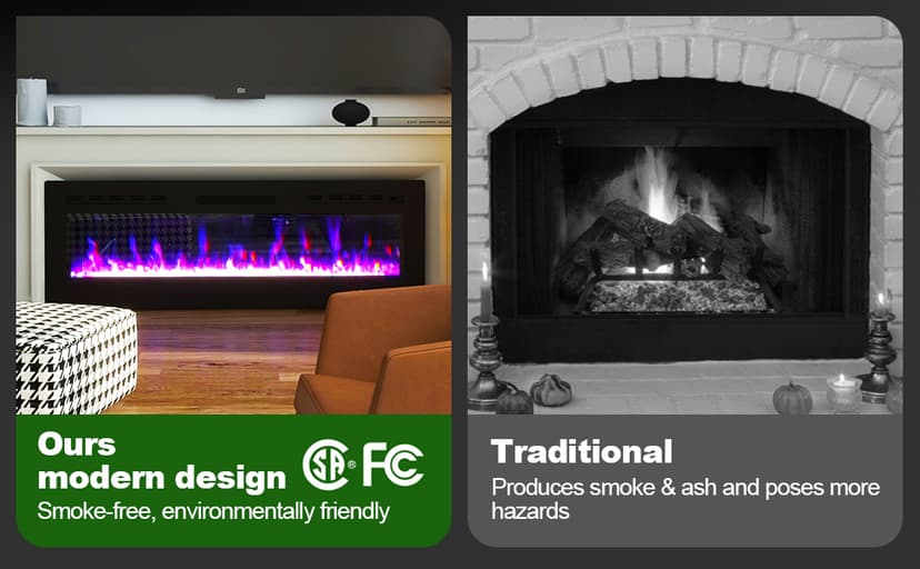 80" Electric Fireplace Wall Mounted & Recessed with Remote, 750w/1500w Ultra-Thin Wall Fireplace Inserts, Electric Fire Place W/8H Timer, Adjustable Flame Colors and Brightness Silent