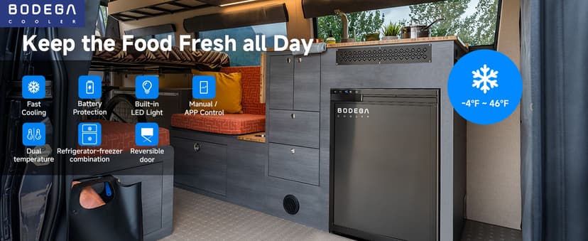 BODEGACOOLER 12 Volt Refrigerator, RV Refrigerator APP Control, 65L(2.3cu.ft.) RV Fridge Freezer, Car Refrigerator with Lock, (4℉-46℉) Travel Compressor Cooler 12/24V DC for Truck, RV, Camping