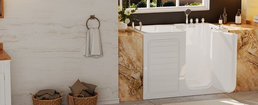 Empava Walk-In Tub, Japanese Soaking Bath, Right Outward Door, Low Threshold, Slip-Resistant, Built-in Seat, Fast Drain, Handrails, Easy Access for Seniors & Mobility-Impaired,54"
