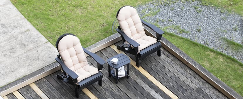 nalone Folding Adirondack Chairs Set of 2 with Cushions and Cup Holder, HDPE Plastic Oversized Patio Chair Weather Resistant, Used in Outdoor, Fire Pit, Deck, Garden, Campfire Chairs (Black)