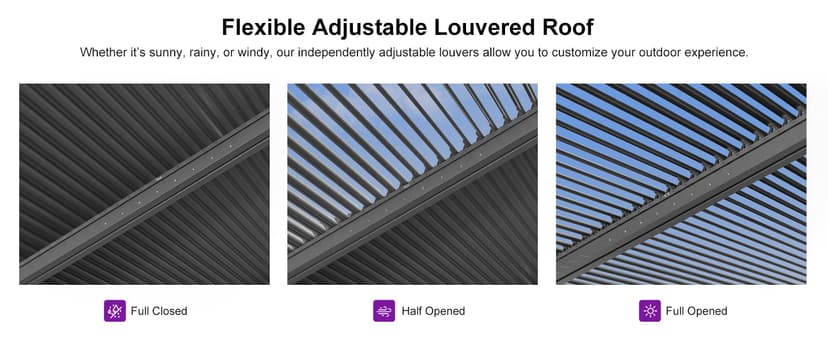 PURPLE LEAF Louvered Pergola 10' x 13' Outdoor Retractable Modern Hardtop Full Aluminum Pergola with Adjustable Rainproof Roof and 36 Clear LED String Lights for Patio Deck Backyard Slate Grey