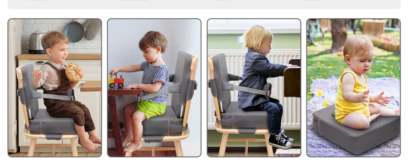 Toddler Booster Seat for Dining Table, Non-Slip Kitchen Chair Booster Seat with Backrest and Adjustable Straps, Portable PU Waterproof Travel Baby Booster Increasing Cushion