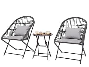 HWB Hanging Egg Chair with Stand, Patio Wicker Hammock Egg Swing Chair with Cushion for Bedroom Garden Indoor Outdoor (Beige)