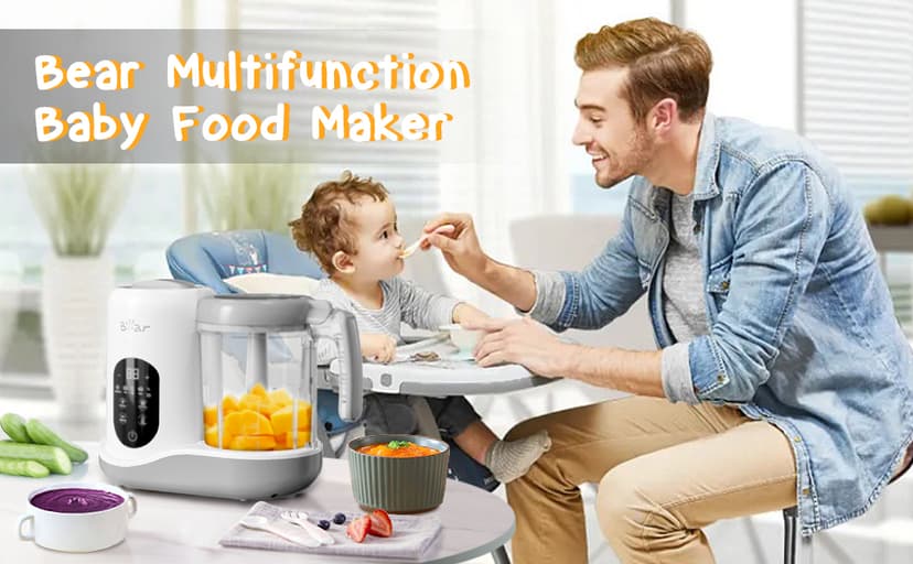 BEAR 2024 Baby Food Maker | One Step Baby Food Processor Steamer Puree Blender | Auto Cooking & Grinding | Baby Food Puree Maker with Self Cleans | Touch Screen Control, White