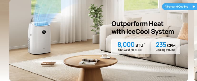 Dreo Portable Air Conditioners, 8000 BTU ASHRAE (5000 BTU DOE) Smart AC Unit for Bedroom with Drainage-free Cooling, 45dB Quiet, APP/Voice/Remote, Portable AC for Room Indoors, AC318S