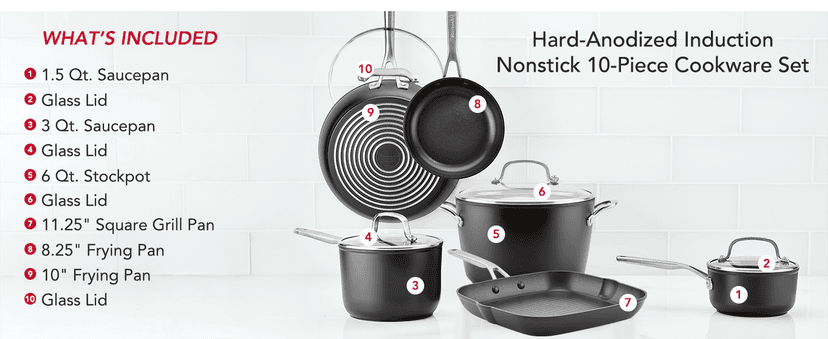 KitchenAid Hard Anodized Induction Nonstick Cookware Pots and Pans Set, 10 Piece, Matte Black