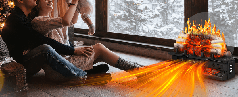 Electric Fireplace Log Heater 750W/1500W, 20" Electric Fireplace Insert with Adjustable 5 Flame Brightness&Speed/3 Music Sounds/Remote Control/8Hrs Timer for Home, Room, Office Decor