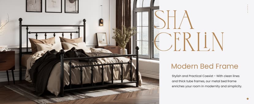 SHA CERLIN 14'' Queen Size Metal Platform Bed Frame/Victorian Headboard and Footboard/Steel Slats Mattress Foundation for Storage/No Box Spring Needed/Noise Free/Black