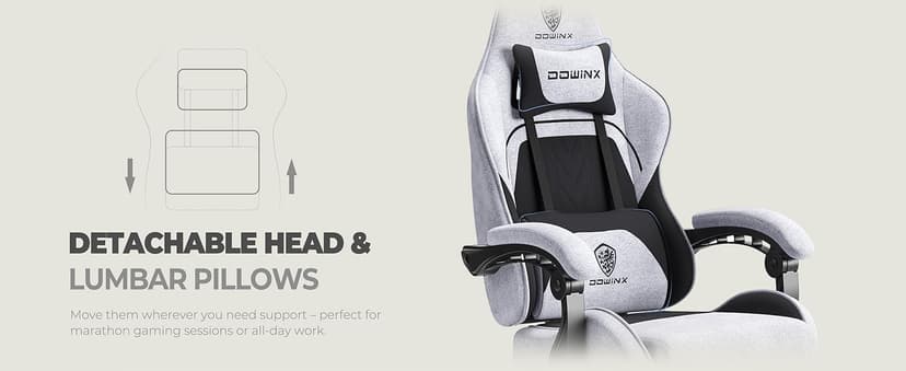 Dowinx Gaming Chair Fabric with Pocket Spring Cushion, Massage Game Chair Cloth with Headrest, Ergonomic Computer Chair with Footrest 290LBS, Black and Grey