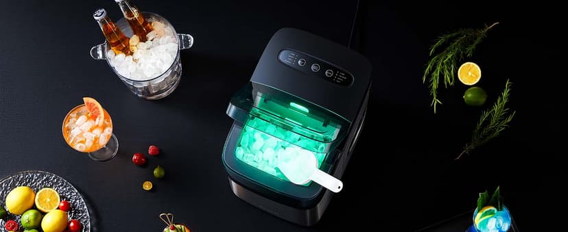 GoveeLife Smart Ice Maker Countertop, Portable Ice Machine with Voice Control, 9 Ice Cubes in 6 Minutes 3 Sizes, 26lbs/24Hrs, Self Cleaning RGB Lights, Quiet Ice Maker with Scoop for Kitchen Silver