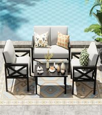 NATURAL EXPRESSIONS 5-Piece Outdoor Patio Dining Set, 4pcs Patio Swivel Rocking Chairs and 38’’ Round Dining Table with 1.65’’ Umbrella Hole