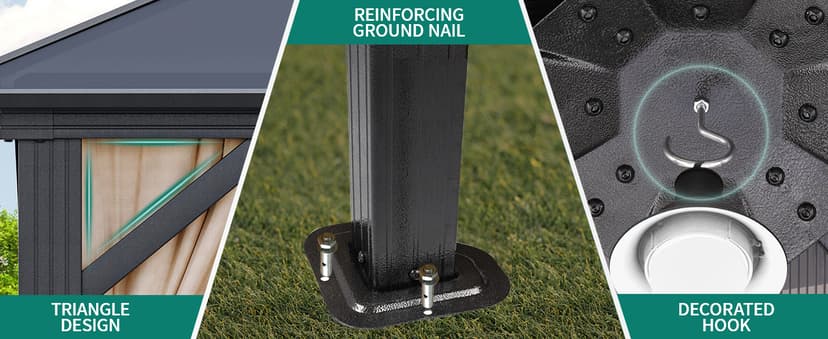 YITAHOME 10x12 Polycarbonate Gazebo Hardtop Outdoor Canopy with Netting and Shaded Curtains, Aluminum Frame Garden Tent for Patio, Backyard, Deck and Lawns, Brown