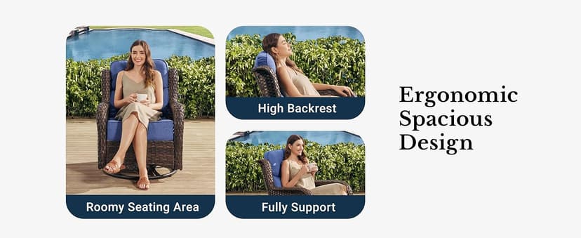 HILLGA Luxury Patio Furniture Set with 6-inch Thick Cushion, Outdoor Couch and High Back Swivel Rocker Patio Chairs, 7PCS Wicker Conversation Set for Deck Yard and Poolside, Blue (V2)