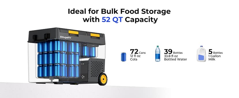 BougeRV 12 Volt Car Refrigerator, CRD2 52 Quart Portable Fridge Freezer with APP Control, -4℉ to 68℉ Dual Zone Compressor Electric Cooler 12/24V DC, 110~240V AC for Overlanding, Camping, RV, Truck