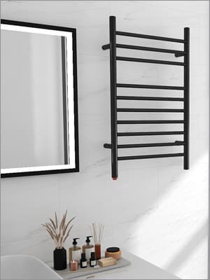 HEATGENE Towel Warmer, Compact Electric Towel Warmer for Small Bathroom, Wall-Mounted Electric Towel Racks, Plug-in/Hardwired Electric Towel Rails - Matte Black