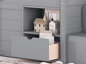 Bellemave Twin Size Low loft Bed for Kids,Wood Loft Beds,Modern Farmhouse Twin loft Bed,Loft Bed with Storage, No Box Spring Needed,for Kids,Gray