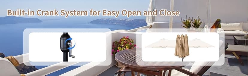 Shintenchi 13FT Large Patio Umbrella with Base, Outdoor Double-Sided Rectangular Shade with Crank Handle for Poolside Lawn Garden, Khaki