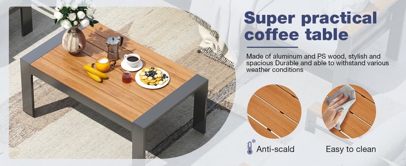 Aoxun Aluminum Patio Furniture Set 7 Seats, Oversized Outdoor Sectional with Washable Thick Cushions, Coffee Table and Waterproof Cover, Patio Conversation Sets for Porch, Balcony, Deck