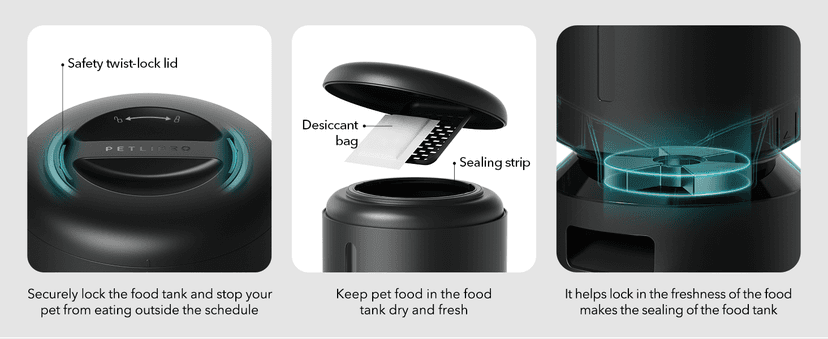 PETLIBRO Automatic Cat Feeder, Automatic Dog Food Dispenser with Freshness Preservation, Timed Pet Feeders for Dry Food, Up to 50 Portions 6 Meals Per Day, Granary Black