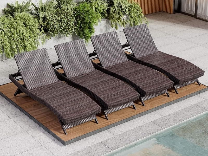 Nestl Chaise Lounge Chair Outdoor Set of 2, Wicker Patio Lounge Chair, Outdoor Lounge Chair with Reclining Backrest