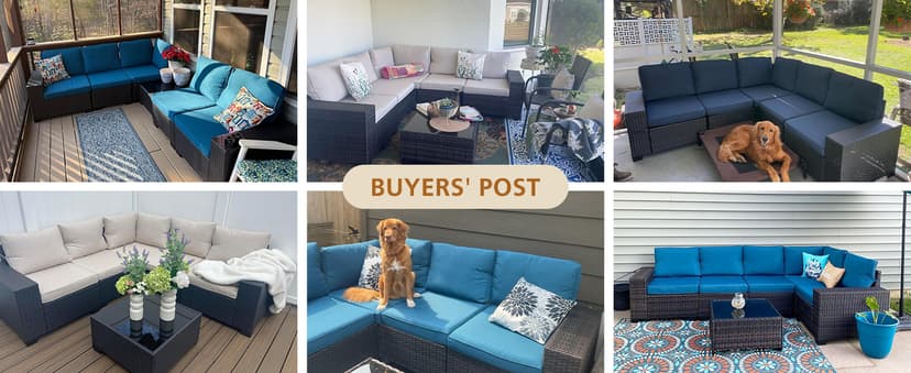 6 Pieces Patio Furniture Set All-Weather Outdoor Wicker Sectional Conversation Sofa Rattan Patio Seating Sofa with Cushion and Glass Table for Porch Poolside,Beige