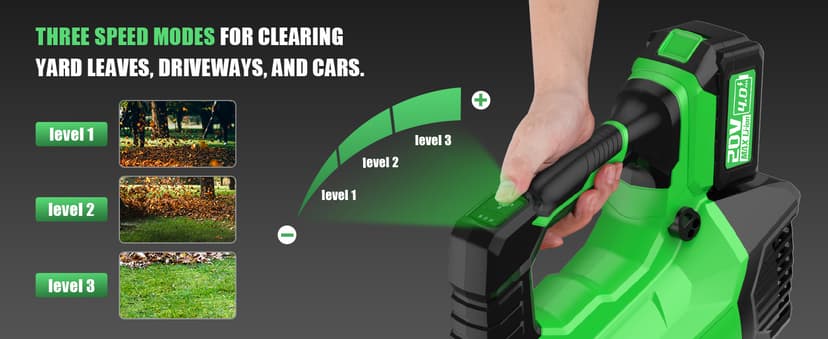 Cordless Leaf Blower – 3-Speed Settings, 580 CFM / 160 MPH Powerful Electric Blower with 2 × 4.0Ah Batteries and Charger, Ideal for Lawn Maintenance, Yard Work, and Garage Cleanup