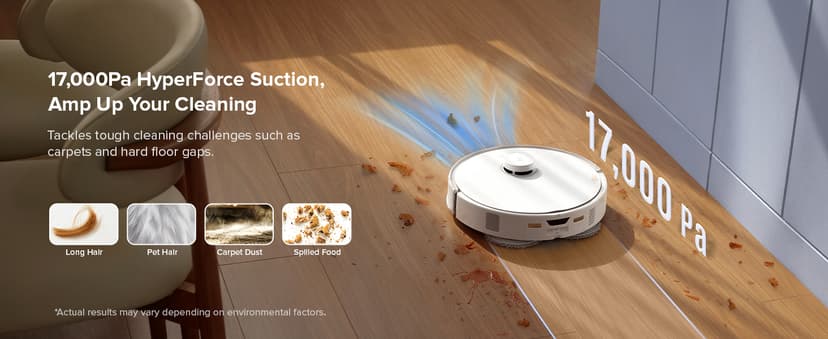 roborock Qrevo Curv S5X Robot Vacuum and Mop, 17000Pa Suction, Zero-Tangling Design, FlexiArm Side Brush, Smart Obstacle Avoidance, Self-Washing & Drying & Emptying for Carpet, Pet Hair, Hard Floor