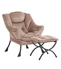 Lazy Chair and Ottoman, Large Accent Lounge Chair with Armrests and a Side Pocket, Modern Leisure Upholstered Sofa Reading Armchair with Footrest for Bedroom, Living Room, Dorm Rooms, Office