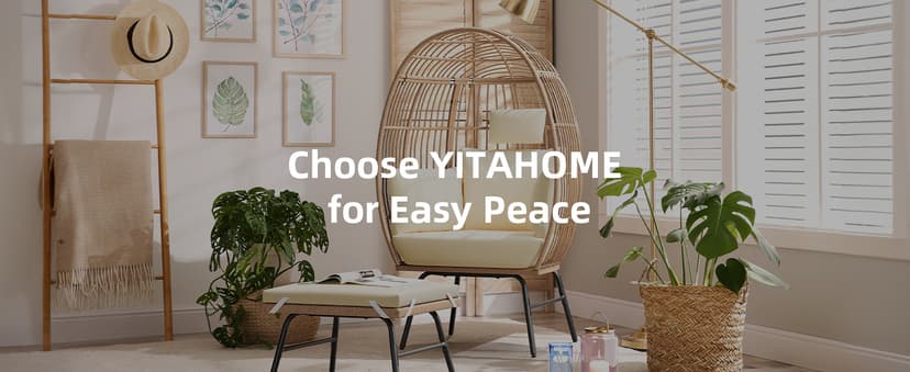 YITAHOME Accent Living Room Egg Chair w/ 2-in-1 Ottoman, Wicker Oversized Basket Chair with 5 Thick Cushions, Footrest, Comfy Recliner Lazy Chair for Indoor, Bedroom, Reading Room, Lounge (Beige)