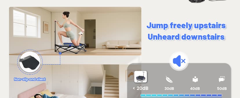 Foldable Mini Trampoline, Rebounder Trampoline with Adjustable Foam Handle, Fitness Trampoline for Indoor, Outdoor, Home Gym, Max Load 460lbs