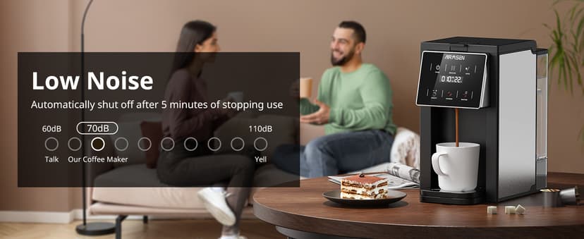 AIRMSEN Grind & Brew Coffee Maker with Grinder - Single Serve Machine Compatible with K-Cup Pods & Ground, 1000W Fast 6-14oz Brewer, Descaling Alert, Touchscreen & 50oz Removable Tank
