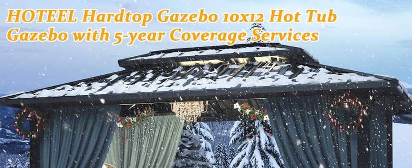 HOTEEL 10x12 Hardtop Gazebo Hot Tub Gazebo with Flame-Retardant Curtain Netting, Heavy Duty Pavilion with Galvanized Steel Double Roof, Aluminum Frame Outdoor Canopy for Patio, Party (2025 Upgraded)