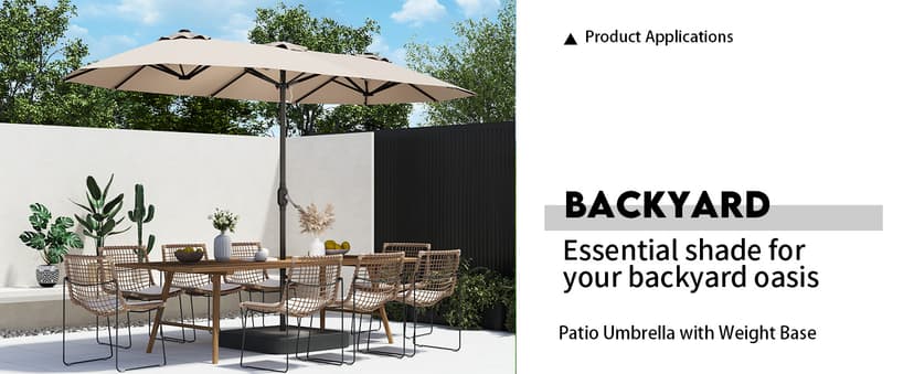 15ft Patio Umbrella with Base,Large Outdoor Double-Sided Rectangle Umbrella with Crank Handle, Market Umbrella for Poolside Garden Deck Backyard Beach Pools, Beige