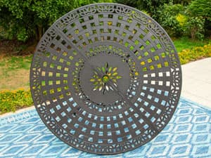 PHI VILLA Cast Aluminum Patio Dining Set for 6 Person, 7 Piece Outdoor Patio Set with 54" Dia Cast-Top Aluminum Table(2.1" Umbrella Hole) and 6 Swivel Rockers Dining Chairs with Seat Cushions