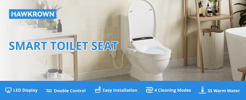 Electric Smart Bidet Toilet Seat Elongated with 4 Water Modes, Heated Toilet Seat with Instant Warm Water and Warm Dryer, Night Light, Slow Close Lid, LED Display, Side Arm Control (Round)