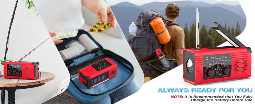 Emergency Weather Radio, 4000mAh NOAA Weather Alert Radio Solar Charging, Hand Crank & USB Charged, AM/FM with LED Flashlight, Reading Lamp, SOS Alarm, Headphone Jack for Outdoor Indoor
