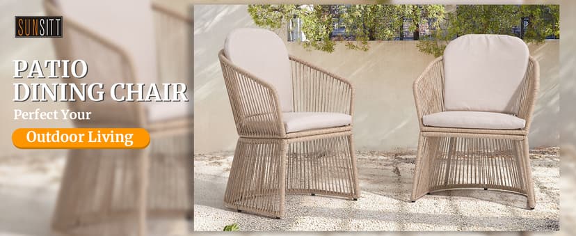 SUNSITT Patio Chairs Set of 4, Woven Wicker Outdoor Dining Chair w/Weather-Resistant Cushions, Modern Bistro Chairs Set of 4 w/Curved Armrest Beige for Garden Balcony Backyard