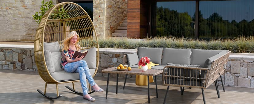 YITAHOME Wicker Egg Chair - Outdoor Rocking Chair for Patio, Grey