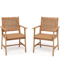 PHI VILLA Outdoor Dining Table for 6/8, 74" Rectangle Wicker Table with Acacia Wood Top & Storage Panel, Large Farmhouse Modern Furniture for Patio, Deck, Backyard, Porch