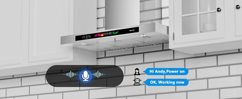 BRANO 30 Inch Wall Mount Range Hood 900 CFM with Voice/Gesture/Touch Control, Stainless Stee Ducted Kitchen Hood Vent with 4 Speed Exhaust Fan, Memory Mode, Adjustable Lights